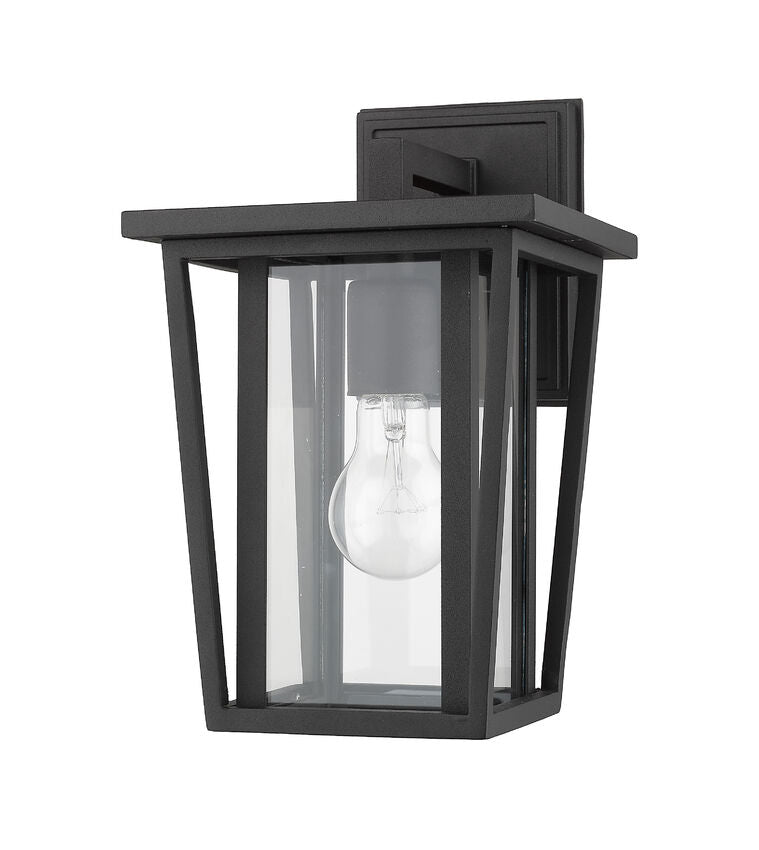 Z-Lite Seoul 8" 1-Light Black Outdoor Wall Sconce With Clear Glass Shade