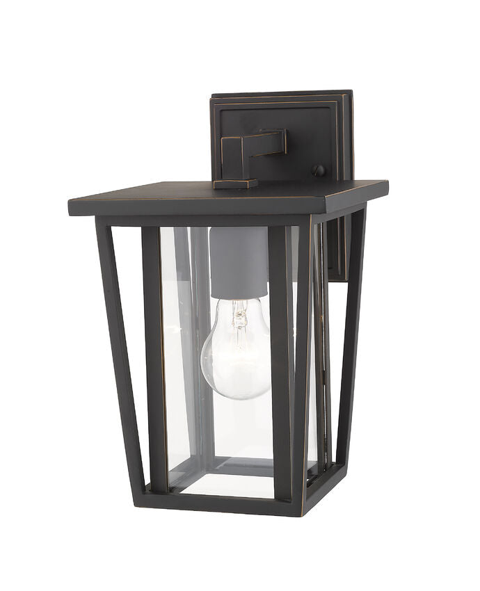 Z-Lite Seoul 8" 1-Light Oil Rubbed Bronze Outdoor Wall Sconce With Clear Glass Shade