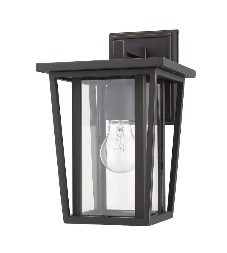 Z-Lite Seoul 8" 1-Light Oil Rubbed Bronze Outdoor Wall Sconce With Clear Glass Shade