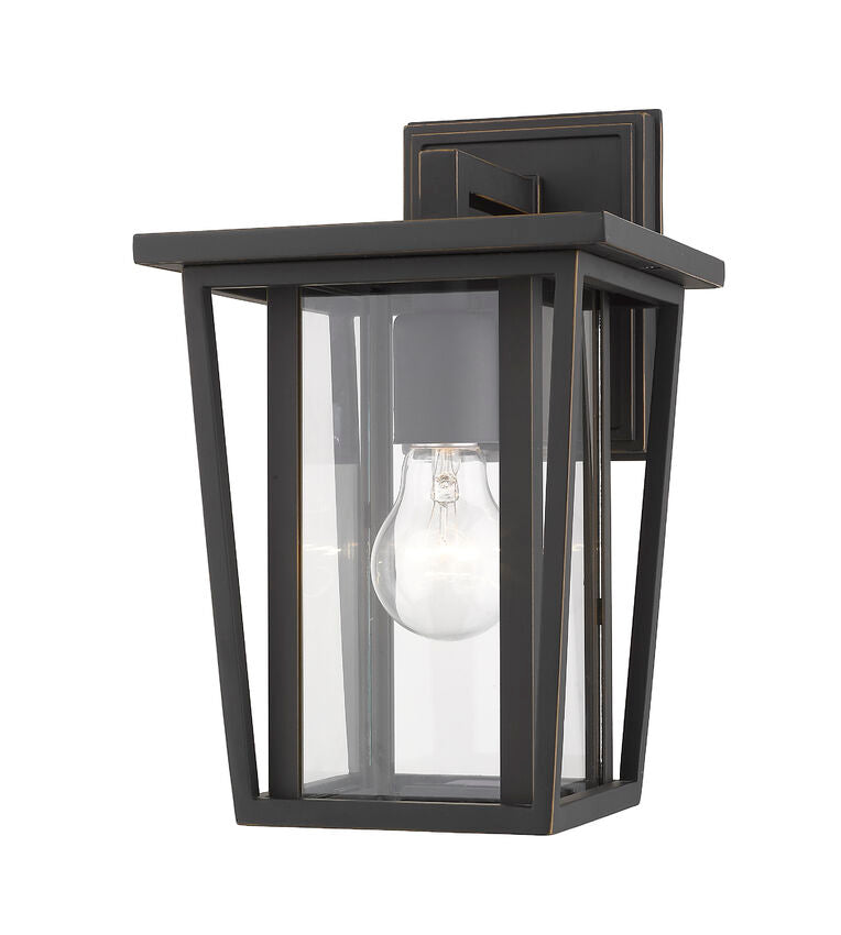 Z-Lite Seoul 8" 1-Light Oil Rubbed Bronze Outdoor Wall Sconce With Clear Glass Shade