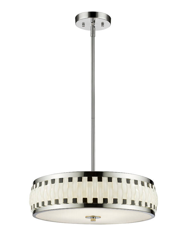 Z-Lite Sevier 16" 4-Light LED Chrome Pendant Light With Black and White Glass Shade