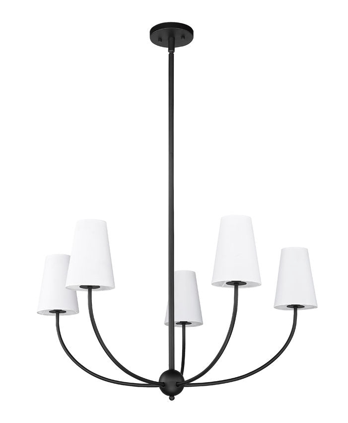 Z-Lite Shannon 32" 5-Light Matte Black Steel and White Fabric Shade Chandelier