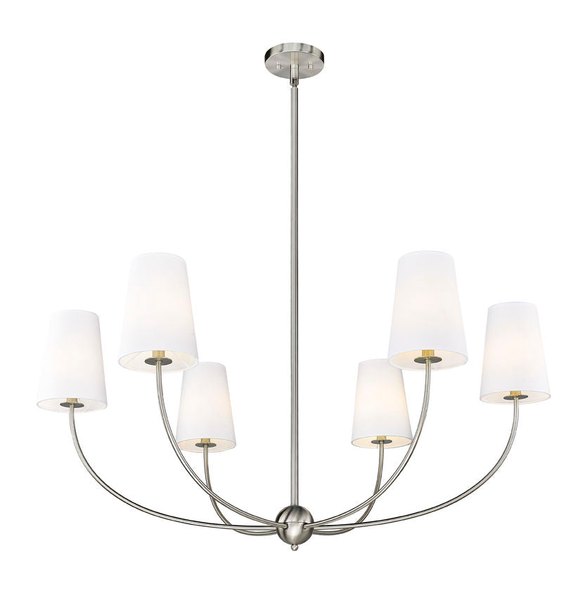 Z-Lite Shannon 42" 6-Light Brushed Nickel Steel and White Fabric Shade Chandelier