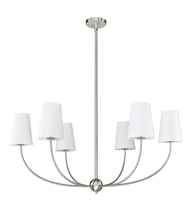 Z-Lite Shannon 42" 6-Light Brushed Nickel Steel and White Fabric Shade Chandelier