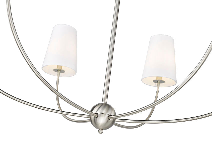 Z-Lite Shannon 42" 6-Light Brushed Nickel Steel and White Fabric Shade Chandelier