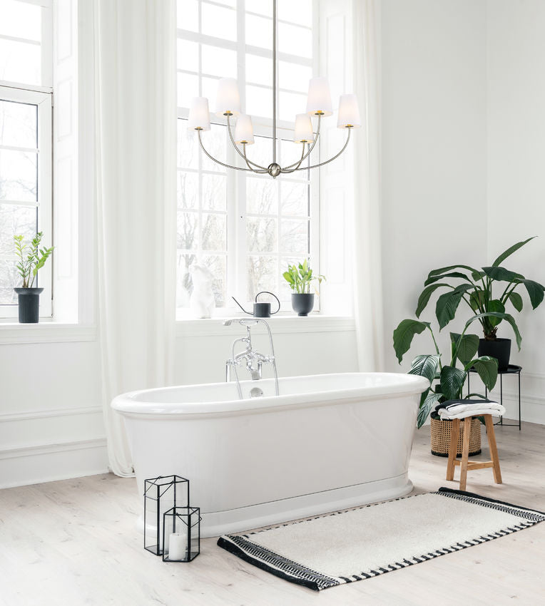 Z-Lite Shannon 42" 6-Light Brushed Nickel Steel and White Fabric Shade Chandelier