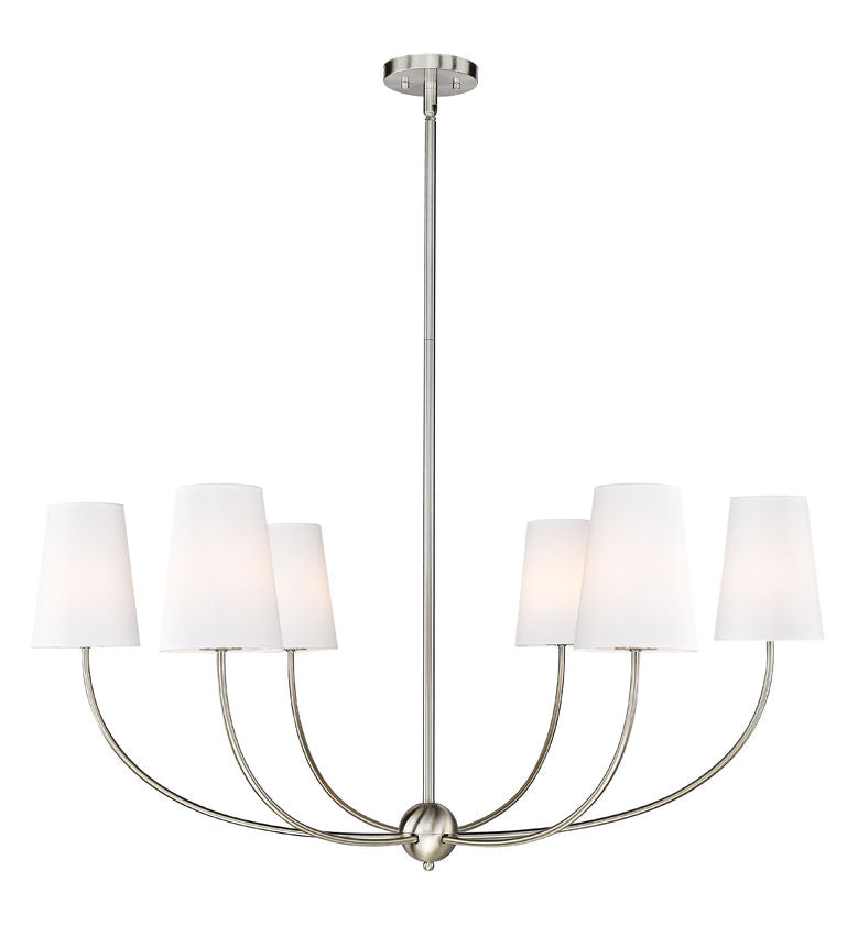 Z-Lite Shannon 42" 6-Light Brushed Nickel Steel and White Fabric Shade Chandelier