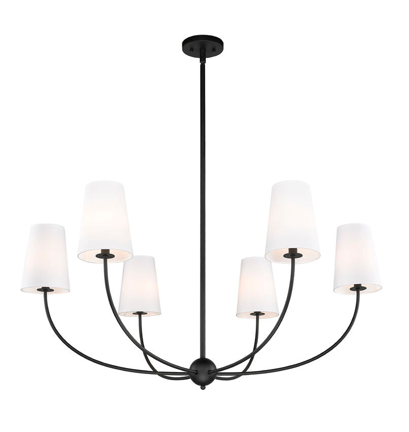 Z-Lite Shannon 42" 6-Light Matte Black Steel and White Fabric Shade Chandelier