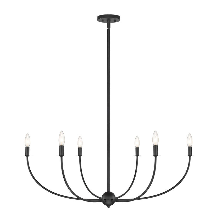 Z-Lite Shannon 42" 6-Light Matte Black Steel and White Fabric Shade Chandelier