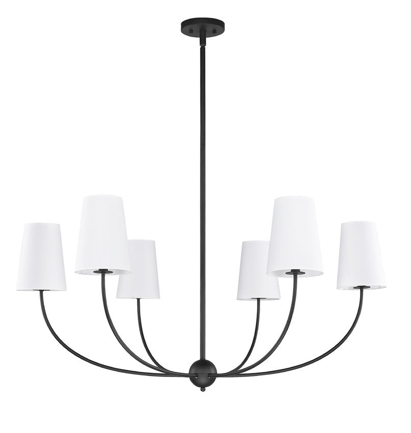 Z-Lite Shannon 42" 6-Light Matte Black Steel and White Fabric Shade Chandelier