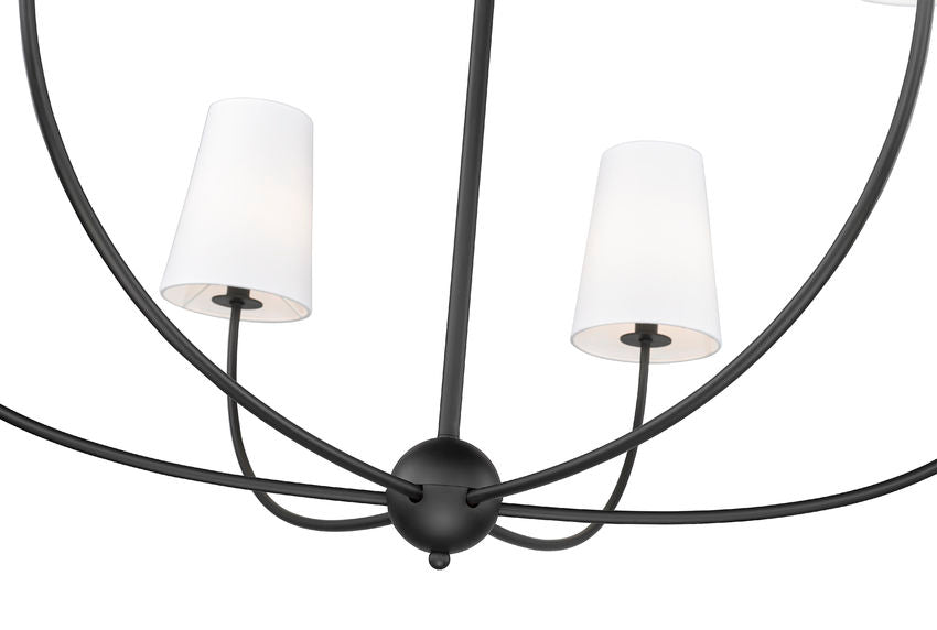 Z-Lite Shannon 42" 6-Light Matte Black Steel and White Fabric Shade Chandelier