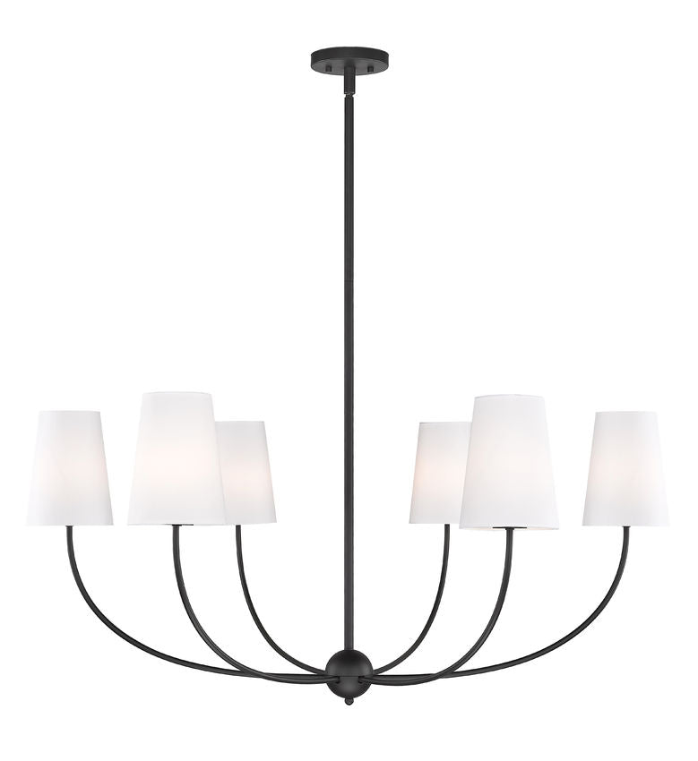 Z-Lite Shannon 42" 6-Light Matte Black Steel and White Fabric Shade Chandelier