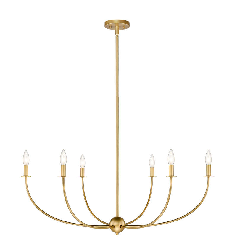 Z-Lite Shannon 42" 6-Light Rubbed Brass Steel and White Fabric Shade Chandelier