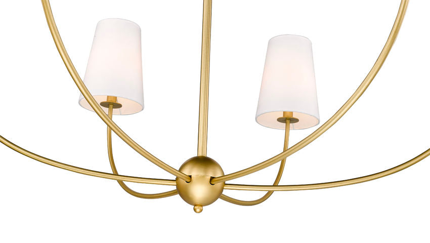 Z-Lite Shannon 42" 6-Light Rubbed Brass Steel and White Fabric Shade Chandelier