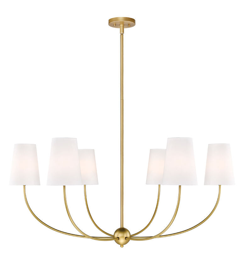 Z-Lite Shannon 42" 6-Light Rubbed Brass Steel and White Fabric Shade Chandelier