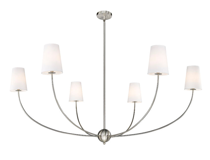 Z-Lite Shannon 62" 6-Light Brushed Nickel Steel and White Fabric Shade Chandelier