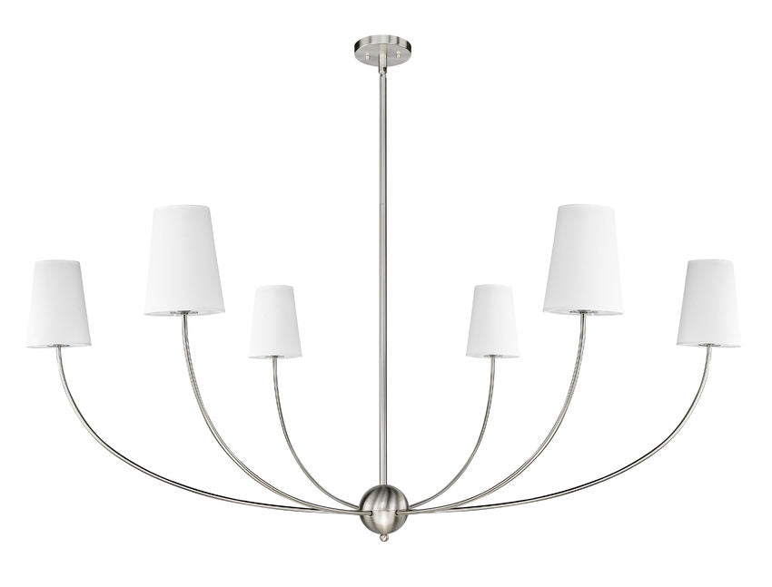 Z-Lite Shannon 62" 6-Light Brushed Nickel Steel and White Fabric Shade Chandelier