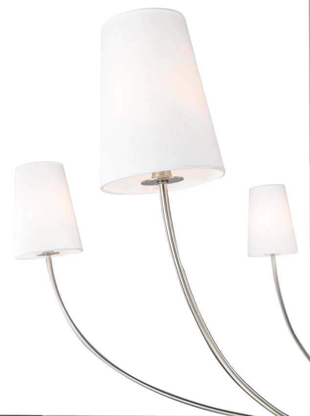 Z-Lite Shannon 62" 6-Light Brushed Nickel Steel and White Fabric Shade Chandelier