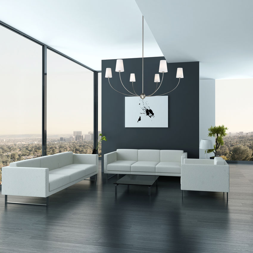 Z-Lite Shannon 62" 6-Light Brushed Nickel Steel and White Fabric Shade Chandelier
