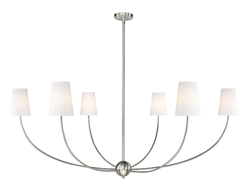 Z-Lite Shannon 62" 6-Light Brushed Nickel Steel and White Fabric Shade Chandelier