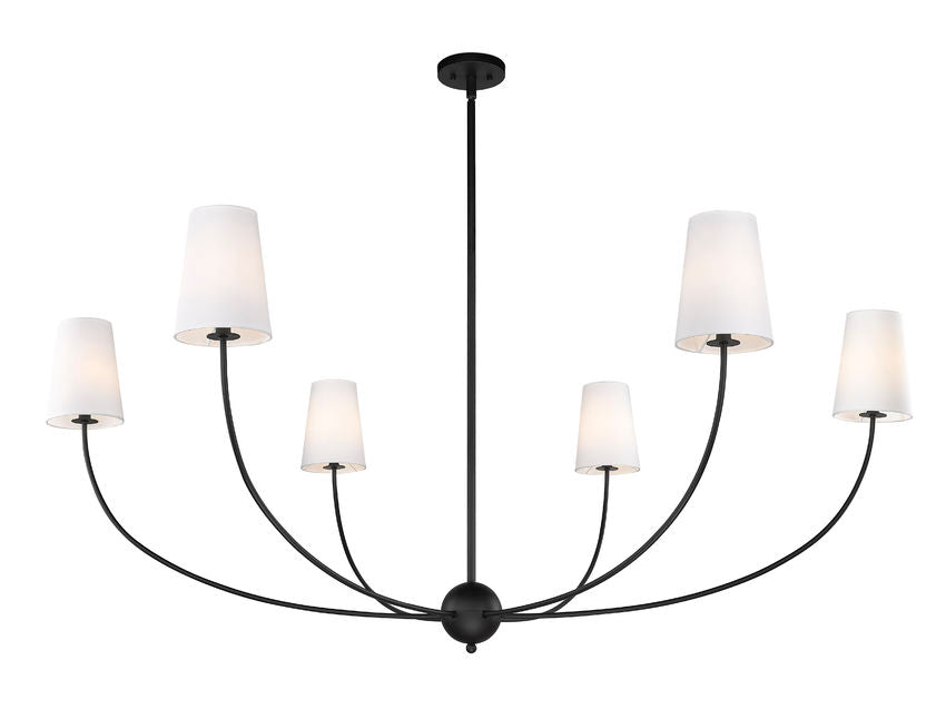 Z-Lite Shannon 62" 6-Light Matte Black Steel and White Fabric Shade Chandelier