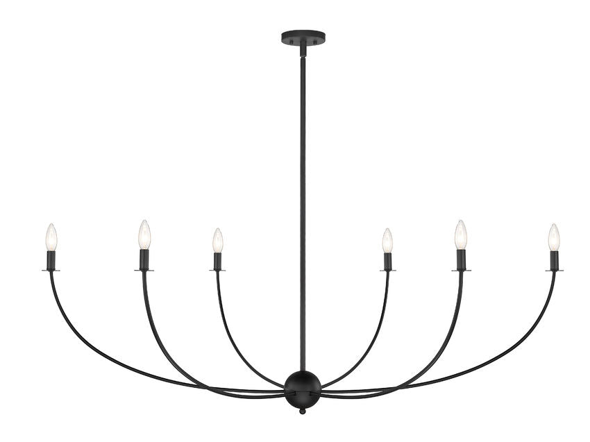 Z-Lite Shannon 62" 6-Light Matte Black Steel and White Fabric Shade Chandelier