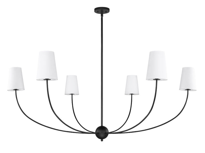 Z-Lite Shannon 62" 6-Light Matte Black Steel and White Fabric Shade Chandelier