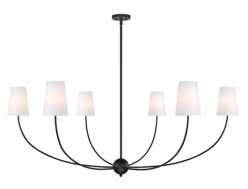 Z-Lite Shannon 62" 6-Light Matte Black Steel and White Fabric Shade Chandelier