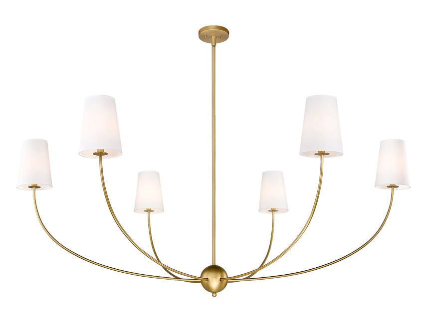 Z-Lite Shannon 62" 6-Light Rubbed Brass Steel and White Fabric Shade Chandelier