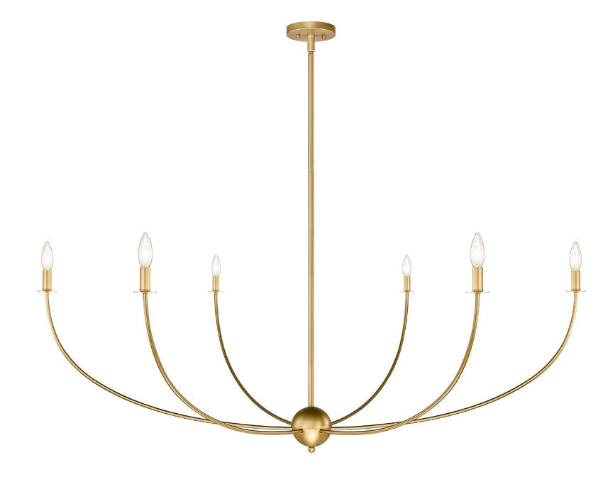 Z-Lite Shannon 62" 6-Light Rubbed Brass Steel and White Fabric Shade Chandelier