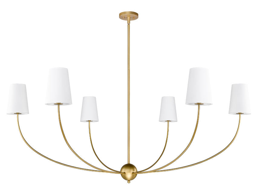 Z-Lite Shannon 62" 6-Light Rubbed Brass Steel and White Fabric Shade Chandelier