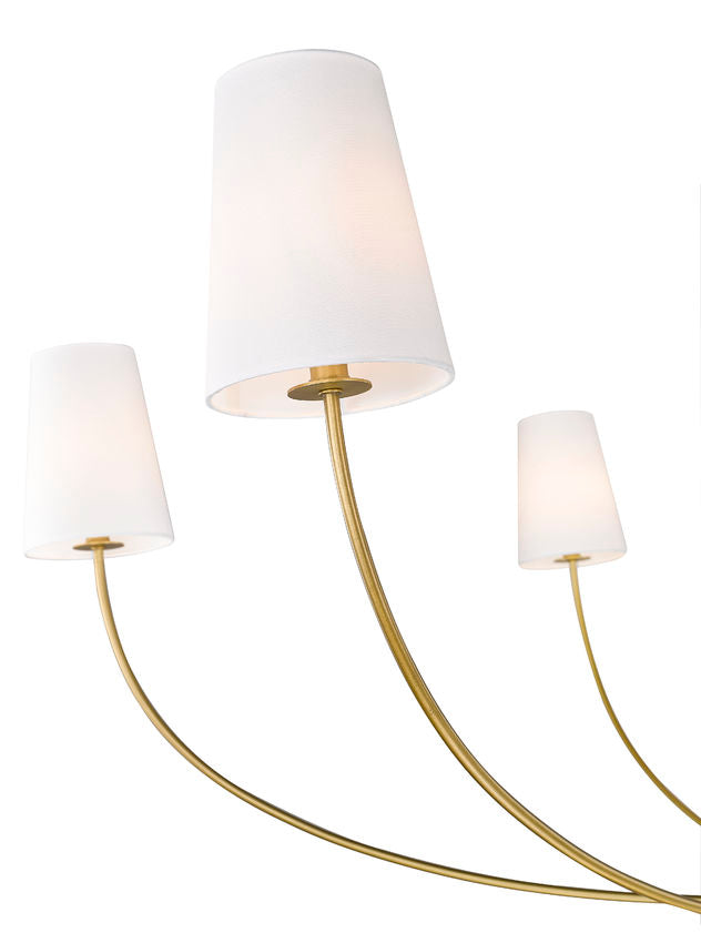Z-Lite Shannon 62" 6-Light Rubbed Brass Steel and White Fabric Shade Chandelier