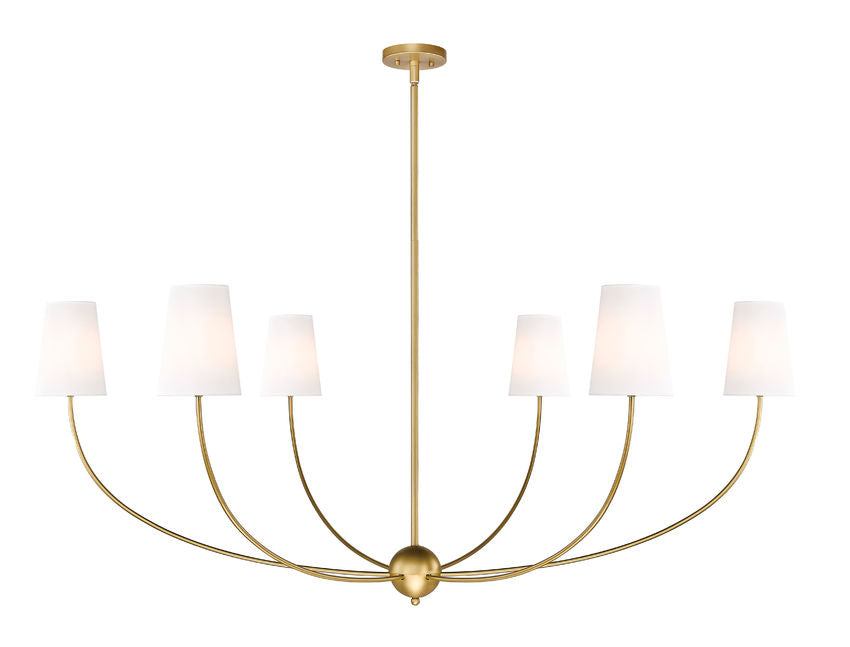 Z-Lite Shannon 62" 6-Light Rubbed Brass Steel and White Fabric Shade Chandelier