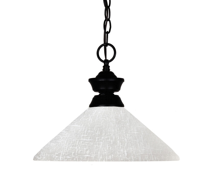 Z-Lite Shark 14" 1-Light Matte Black Steel Pendant Light With White Linen Glass Shade