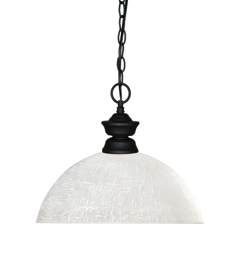 Z-Lite Shark 14" 1-Light Matte Black Steel Pendant Light With White Linen Glass Shade