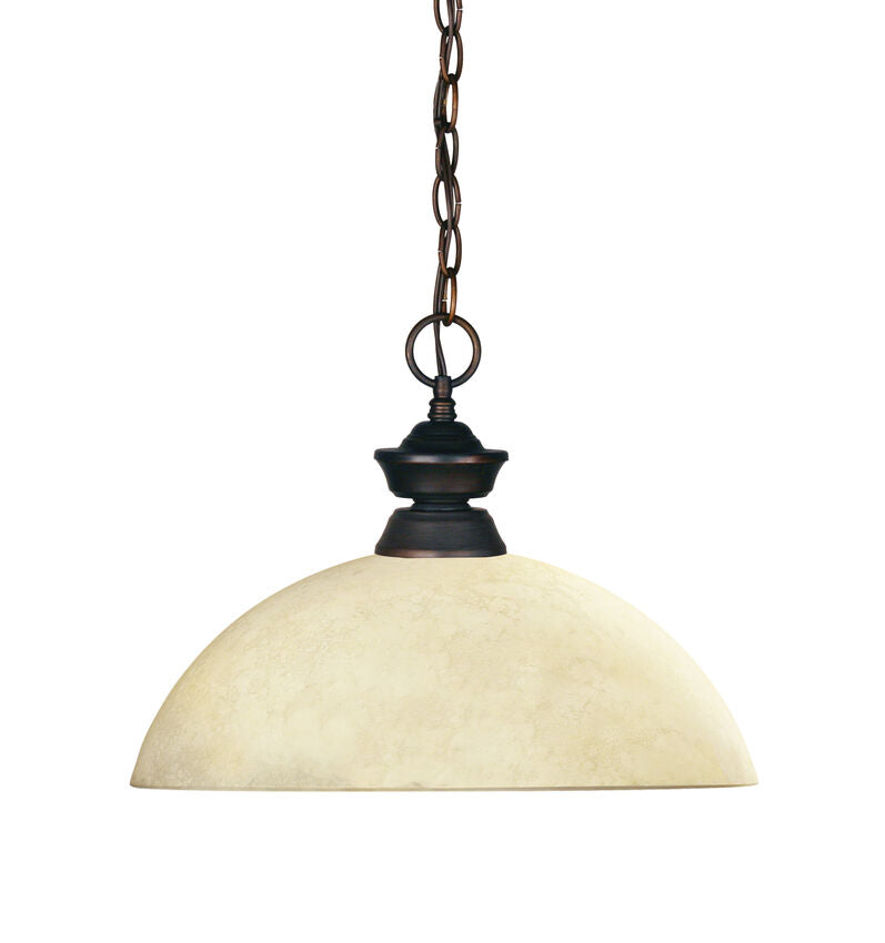 Z-Lite Shark 14" 1-Light Olde Bronze Steel Pendant Light With Golden Mottle Glass Shade
