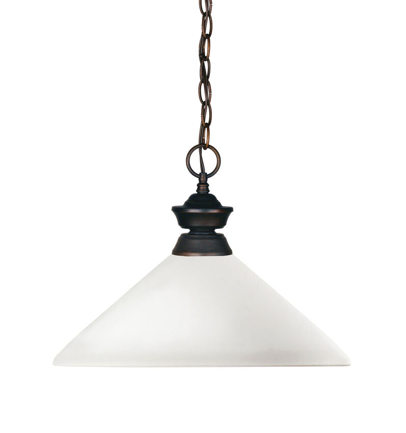 Z-Lite Shark 14" 1-Light Olde Bronze Steel Pendant Light With Matte Opal Glass Shade