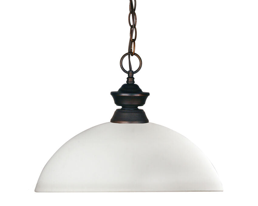 Z-Lite Shark 14" 1-Light Olde Bronze Steel Pendant Light With Matte Opal Glass Shade
