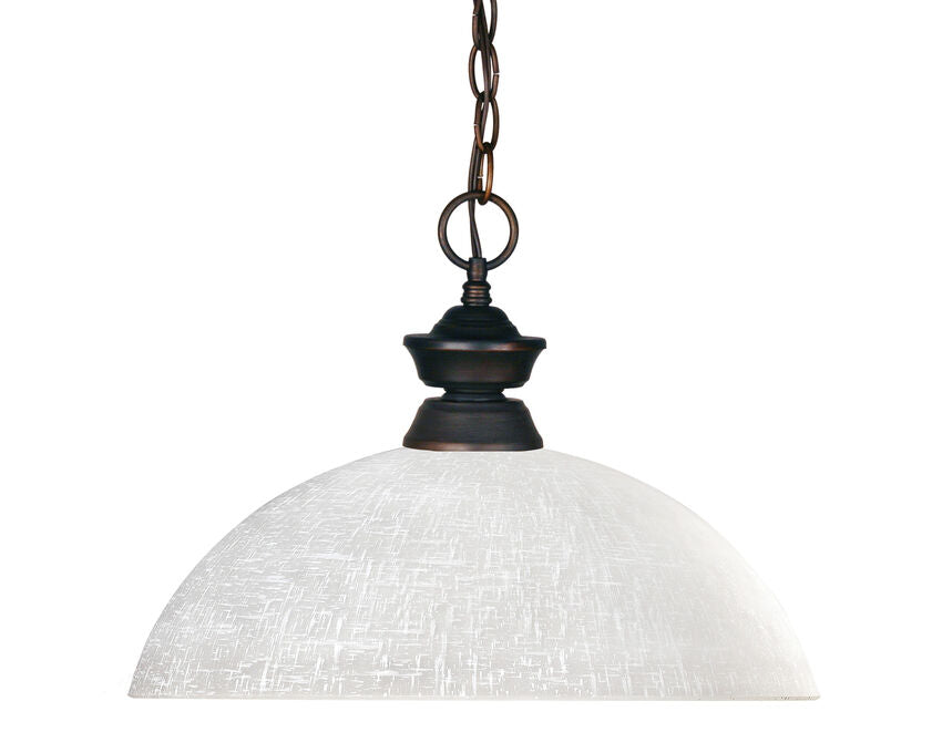 Z-Lite Shark 14" 1-Light Olde Bronze Steel Pendant Light With White Linen Glass Shade