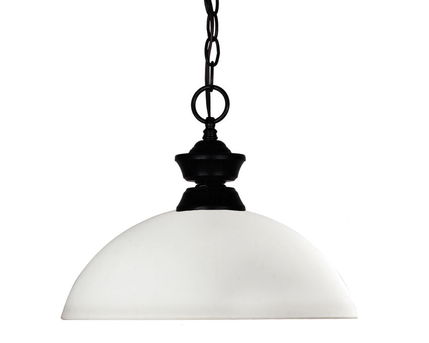 Z-Lite Shark Windsor 14" 1-Light Matte Black Steel Pendant Light With Matte Opal Glass Shade