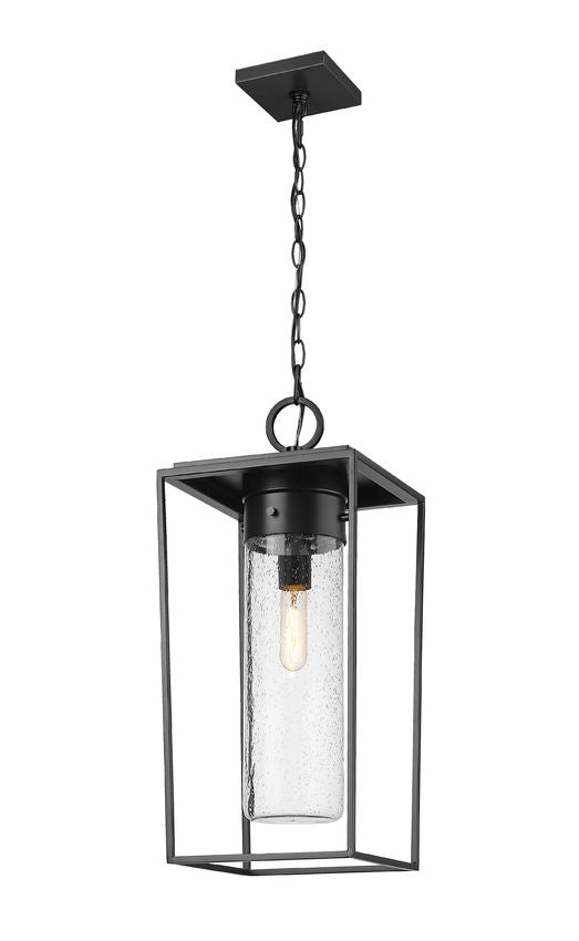 Z-Lite Sheridan 10" 1-Light Black Aluminum Outdoor Chain Mount Ceiling Fixture With Seedy Glass Shade