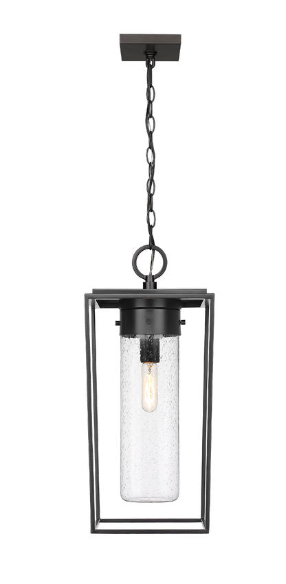 Z-Lite Sheridan 10" 1-Light Black Aluminum Outdoor Chain Mount Ceiling Fixture With Seedy Glass Shade