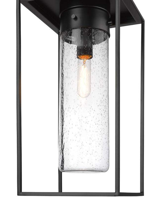 Z-Lite Sheridan 10" 1-Light Black Aluminum Outdoor Chain Mount Ceiling Fixture With Seedy Glass Shade