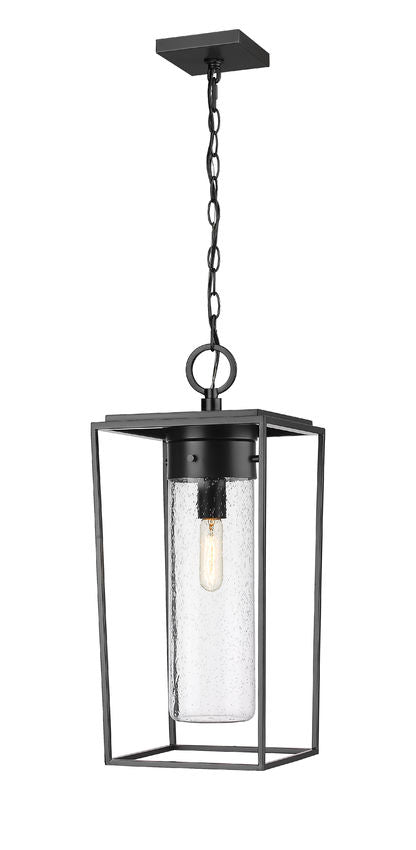 Z-Lite Sheridan 10" 1-Light Black Aluminum Outdoor Chain Mount Ceiling Fixture With Seedy Glass Shade