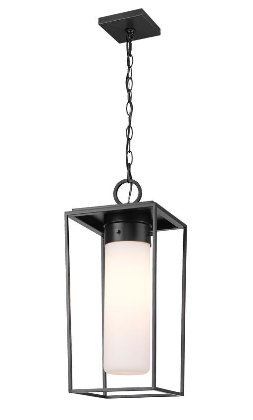 Z-Lite Sheridan 10" 1-Light Black Aluminum Outdoor Chain Mount Ceiling Fixture With White Opal Glass Shade