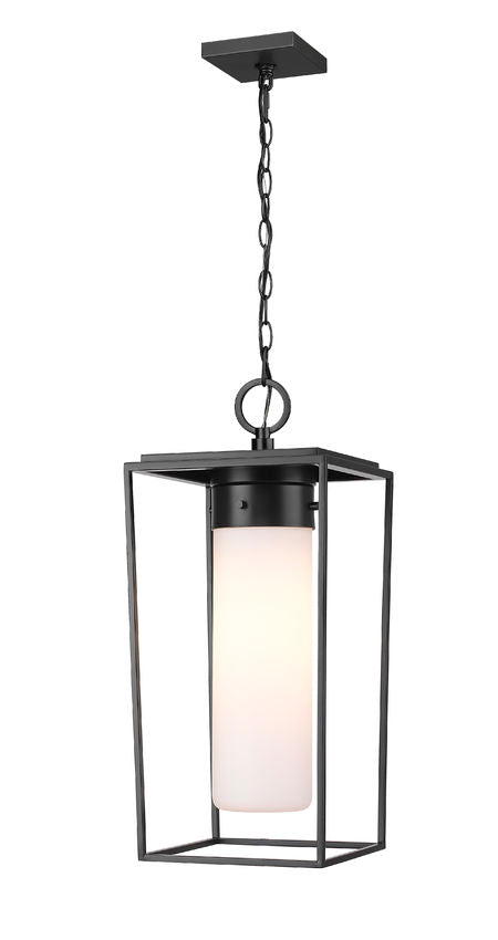 Z-Lite Sheridan 10" 1-Light Black Aluminum Outdoor Chain Mount Ceiling Fixture With White Opal Glass Shade