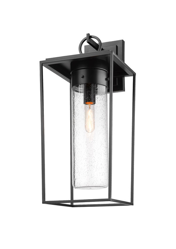 Z-Lite Sheridan 10" 1-Light Black Aluminum Outdoor Wall Sconce With Seedy Glass Shade