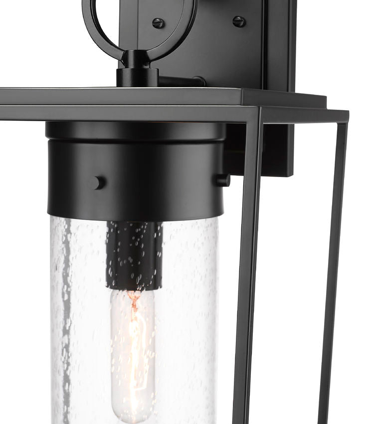 Z-Lite Sheridan 10" 1-Light Black Aluminum Outdoor Wall Sconce With Seedy Glass Shade