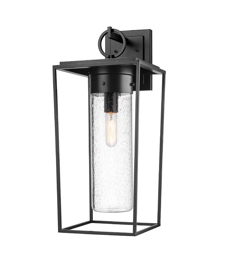 Z-Lite Sheridan 10" 1-Light Black Aluminum Outdoor Wall Sconce With Seedy Glass Shade