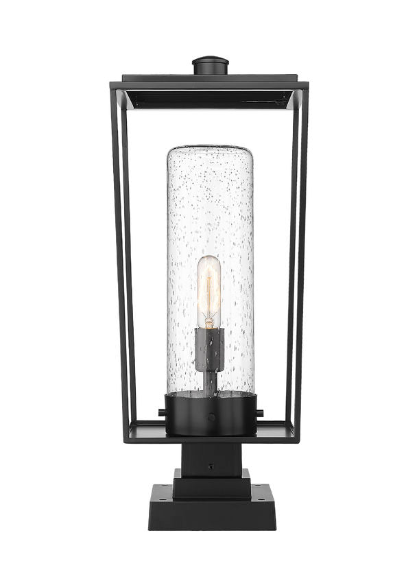 Z-Lite Sheridan 10" 1-Light Black Outdoor Pier Mounted Fixture and Square Pier Mount Hardware With Seedy Glass Shade